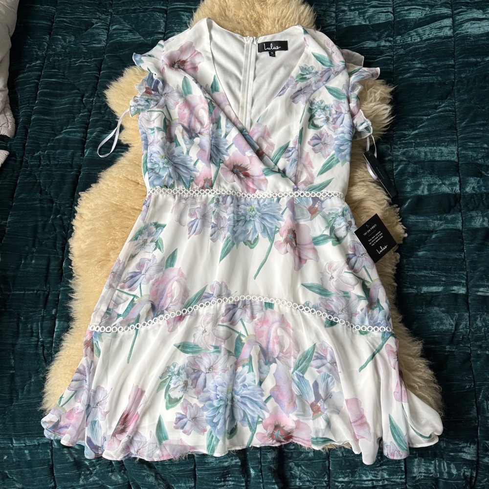 LULUS Art Of Love Floral Print Chiffon Minidress In White Multi Floral Print